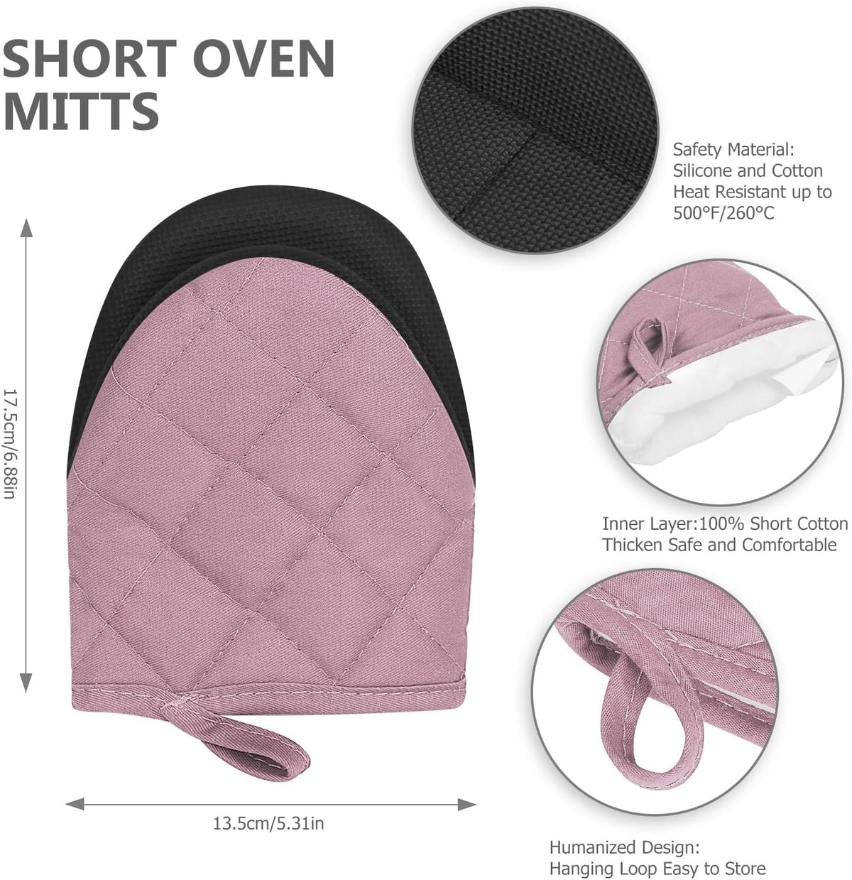 Mini Oven Mitts 2-Pack, 7"x5.5", 500°F Silicone Grip, Light Pink