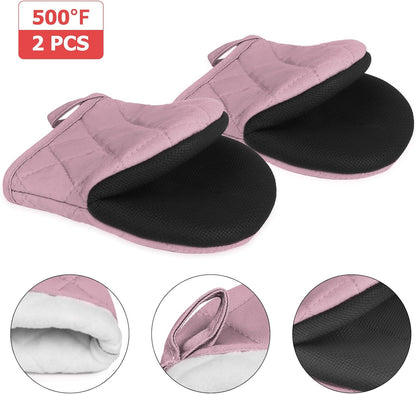 Mini Oven Mitts 2-Pack, 7"x5.5", 500°F Silicone Grip, Light Pink