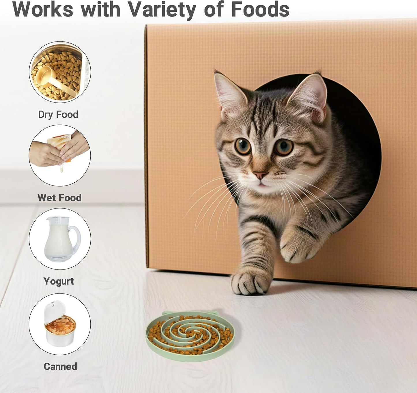 Bifeaw Slow Feeder Cat Bowl, Easy to Clean Silicone Bowl, Ideal for Dry and Wet Food (Green and Blue)