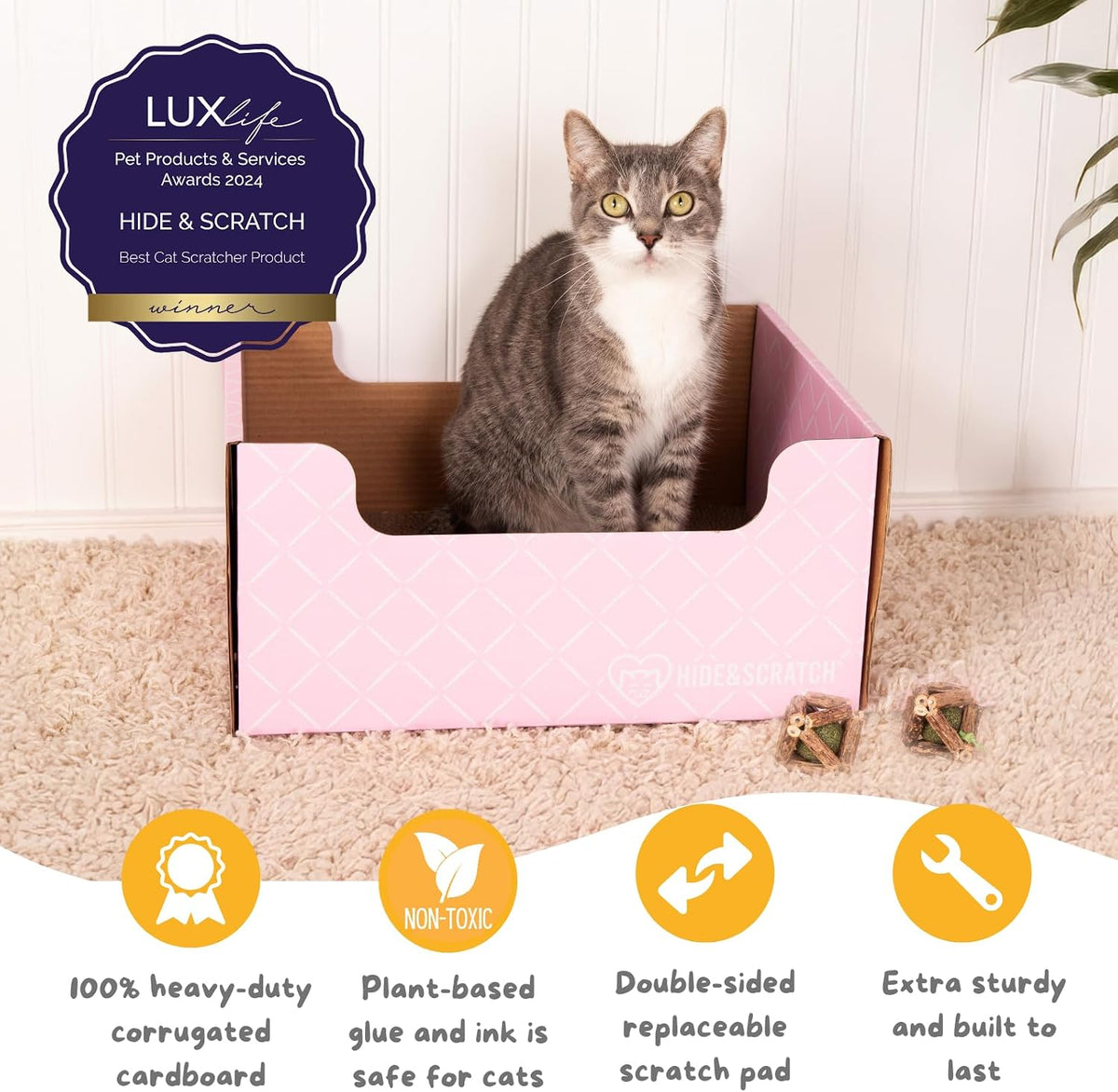 Cardboard Cat Scratcher Box & Bed Light Pink Diamond Pad