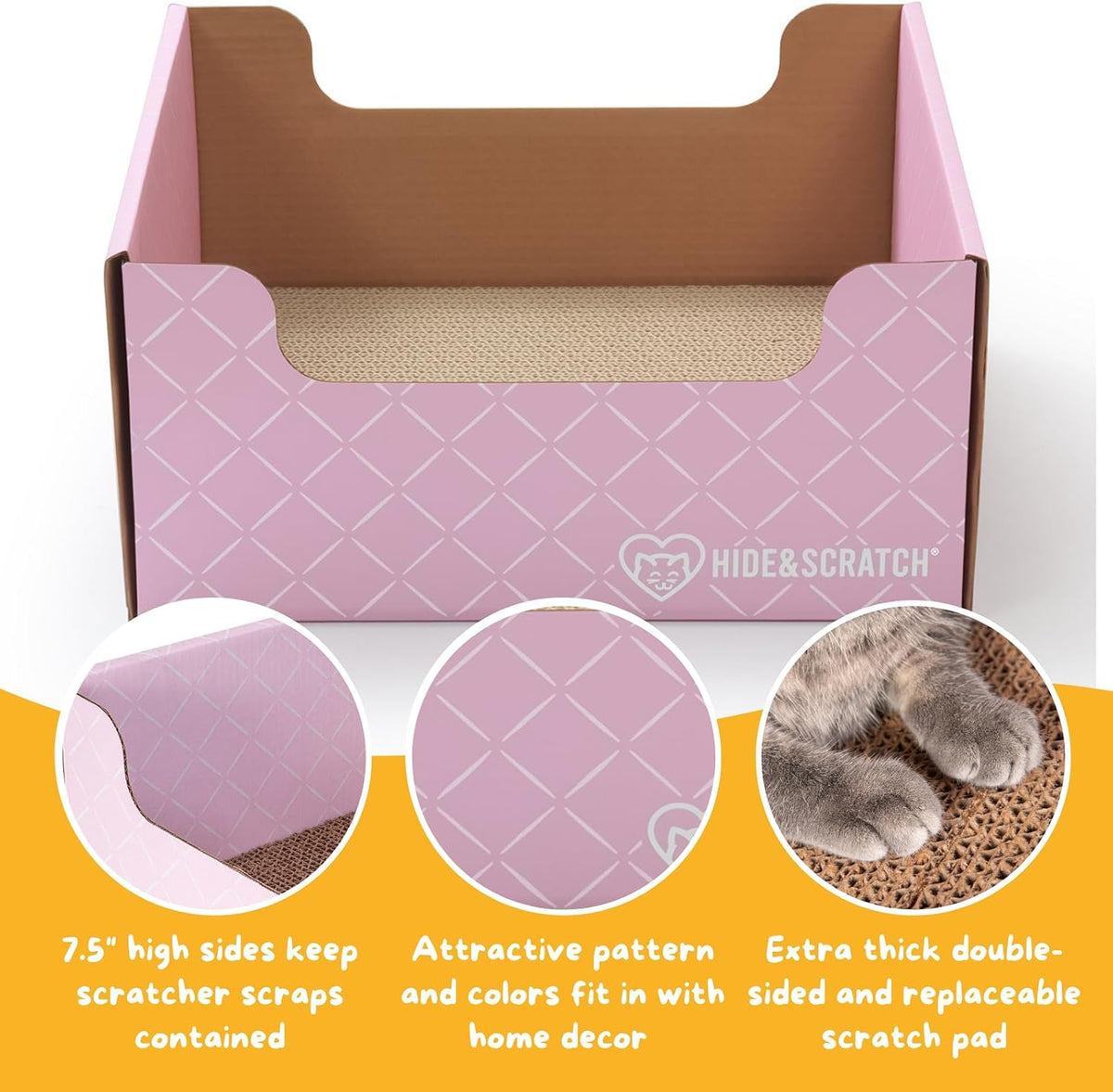 Cardboard Cat Scratcher Box & Bed Light Pink Diamond Pad