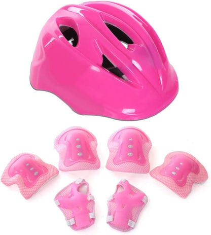 Kids Cycle Helmet for Boys & Girls,7Pcs/Set Roller Skateboard Ski Adjustable PVC Breathable Helmet Arm Sleeve Knee Protector Kit for Skating Pink One Size