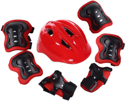 Kids Cycle Helmet for Boys & Girls,7Pcs/Set Roller Skateboard Ski Adjustable PVC Breathable Helmet Arm Sleeve Knee Protector Kit for Skating Pink One Size