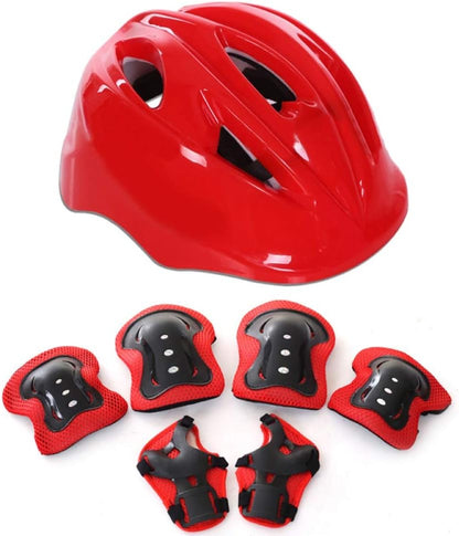 Kids Cycle Helmet for Boys & Girls,7Pcs/Set Roller Skateboard Ski Adjustable PVC Breathable Helmet Arm Sleeve Knee Protector Kit for Skating Pink One Size
