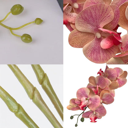5 Pcs Artificial Orchid Flowers and 2 Bundles Leaves,Artificial Phalaenopsis Flowers 32 Inch Stem Plants for Home Wedding Decoration (Pink)