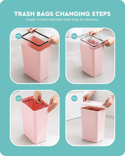 Small Pink Trash Can with Lid for Bathroom, Dorm (2.1 Gal, Plastic)