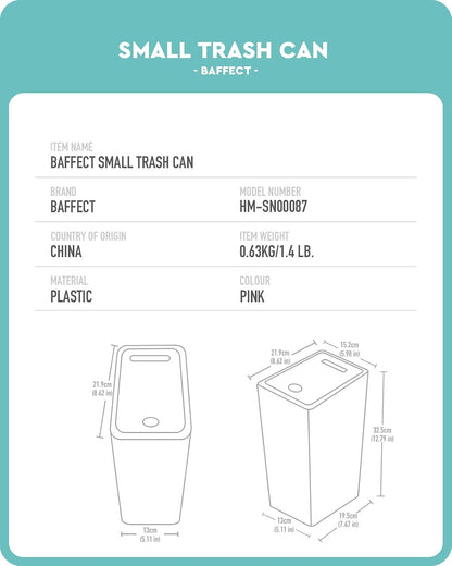 Small Pink Trash Can with Lid for Bathroom, Dorm (2.1 Gal, Plastic)