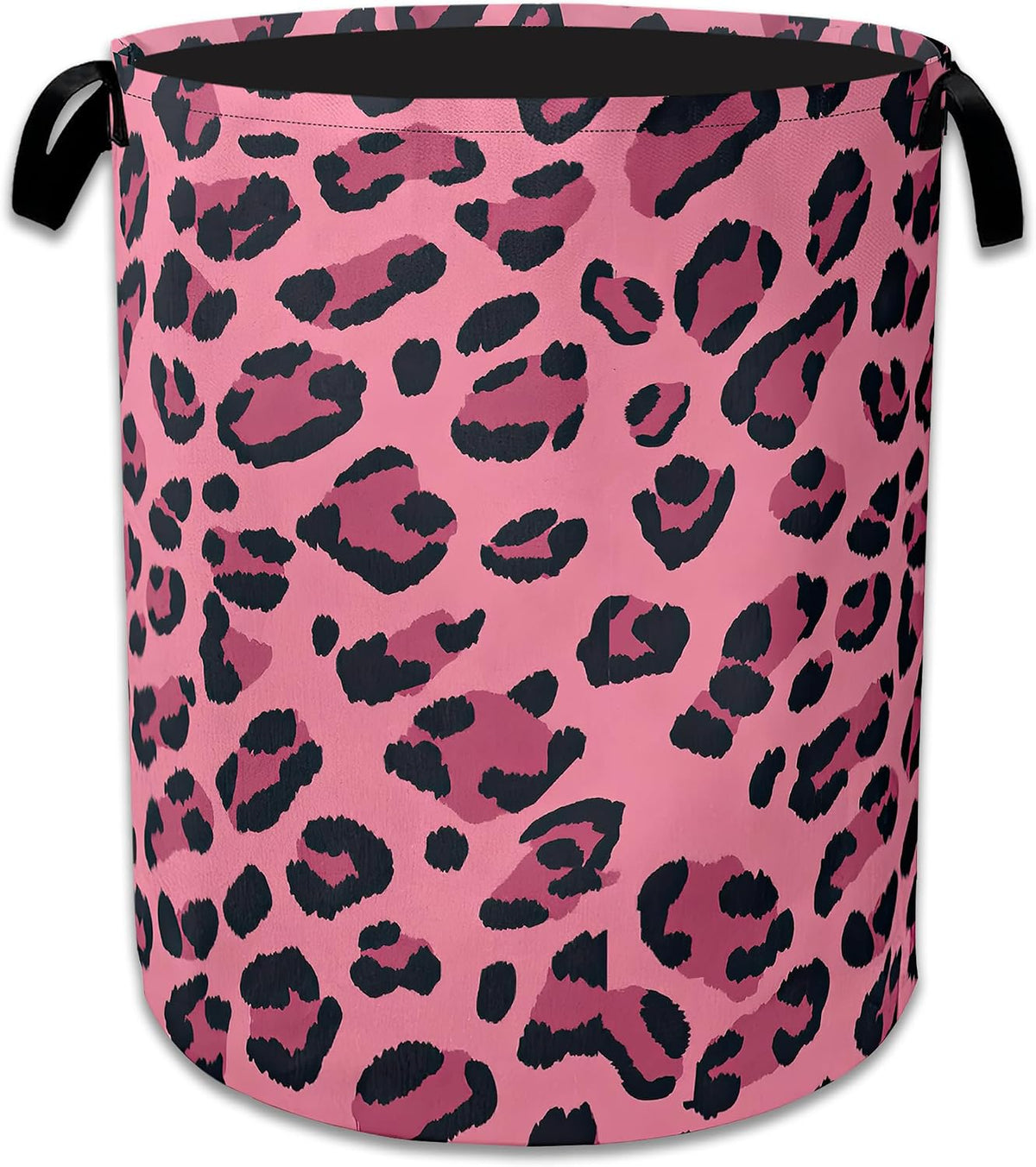 Pink Leopard Laundry Basket Collapsible Laundry Hamper Clothes Storage Bin for Bathroom Bedroom Room Decor 16" X 20.8"