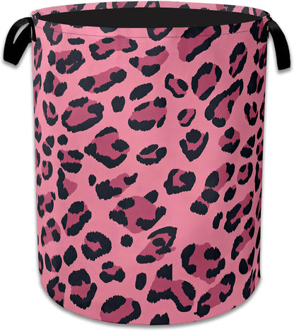 Pink Leopard Laundry Basket Collapsible Laundry Hamper Clothes Storage Bin for Bathroom Bedroom Room Decor 16" X 20.8"