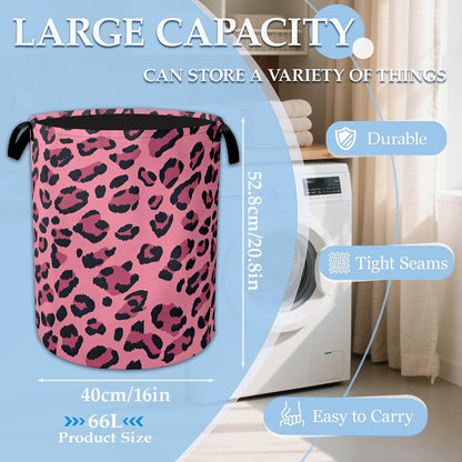 Pink Leopard Laundry Basket Collapsible Laundry Hamper Clothes Storage Bin for Bathroom Bedroom Room Decor 16" X 20.8"