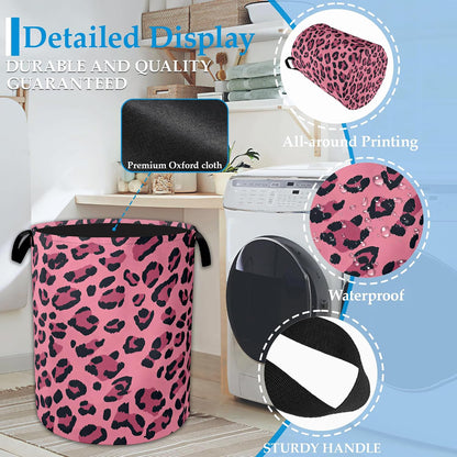 Pink Leopard Laundry Basket Collapsible Laundry Hamper Clothes Storage Bin for Bathroom Bedroom Room Decor 16" X 20.8"