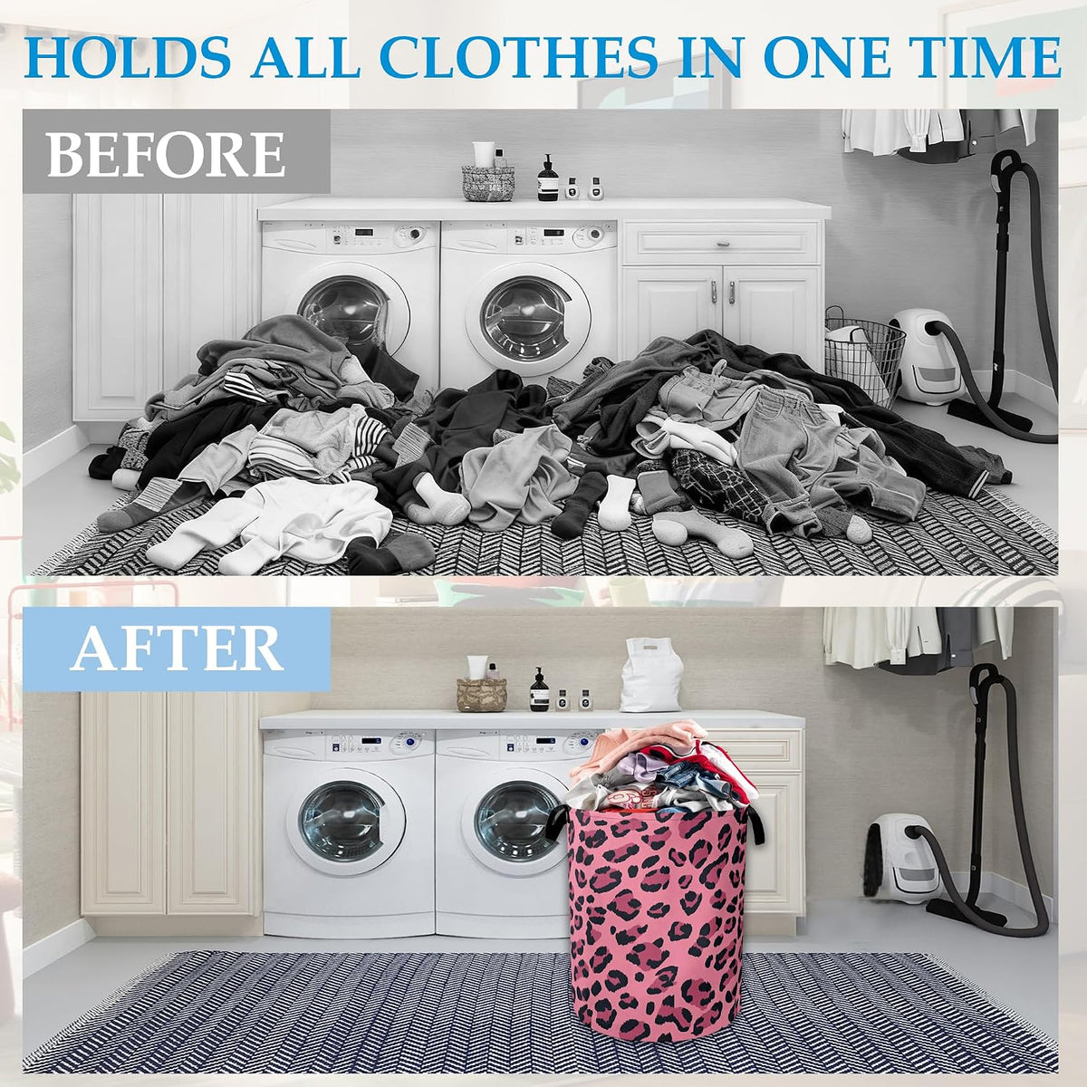 Pink Leopard Laundry Basket Collapsible Laundry Hamper Clothes Storage Bin for Bathroom Bedroom Room Decor 16" X 20.8"