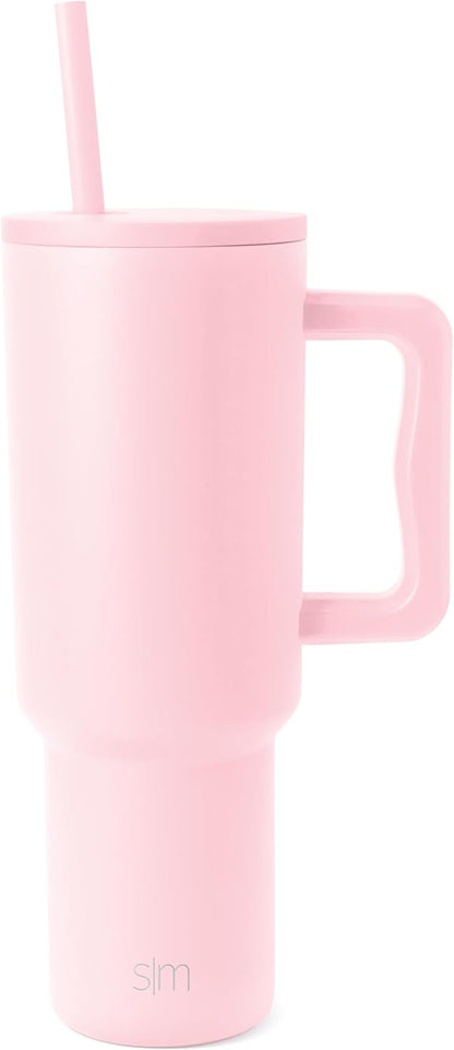 40 oz Trek Tumbler with Handle and Straw Lid | Cup Holder Friendly Insulated Stainless Steel Travel Mug | Blush
