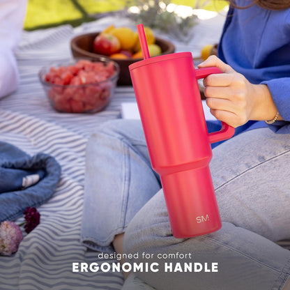 40 oz Trek Tumbler with Handle and Straw Lid | Cup Holder Friendly Insulated Stainless Steel Travel Mug | Blush