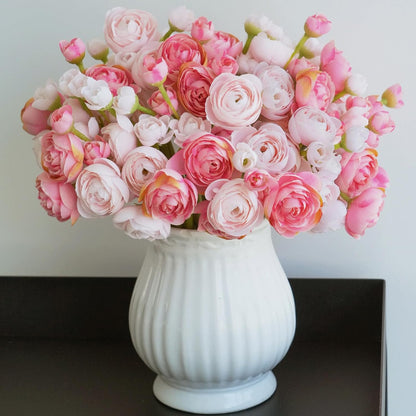 18 Pcs Ranunculus Artificial Flowers Peach Faux Ranunculus Flowers Mini Real Touch Pink Ranunculus Flowers for Wedding DIY Bouquets Home Decor Arrangements