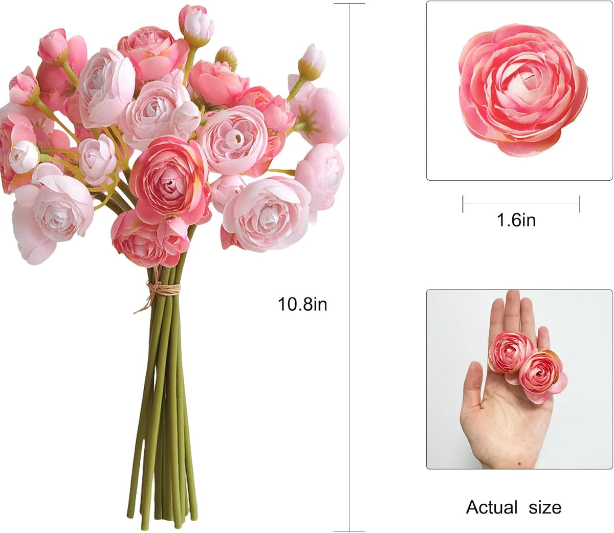 18 Pcs Ranunculus Artificial Flowers Peach Faux Ranunculus Flowers Mini Real Touch Pink Ranunculus Flowers for Wedding DIY Bouquets Home Decor Arrangements