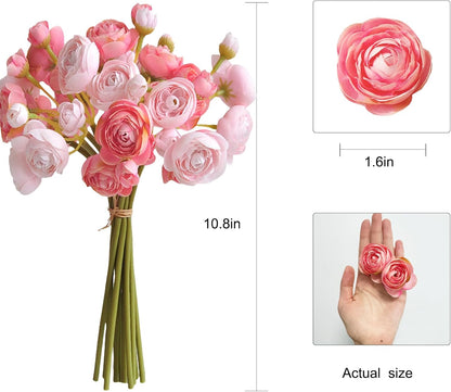 18 Pcs Ranunculus Artificial Flowers Peach Faux Ranunculus Flowers Mini Real Touch Pink Ranunculus Flowers for Wedding DIY Bouquets Home Decor Arrangements