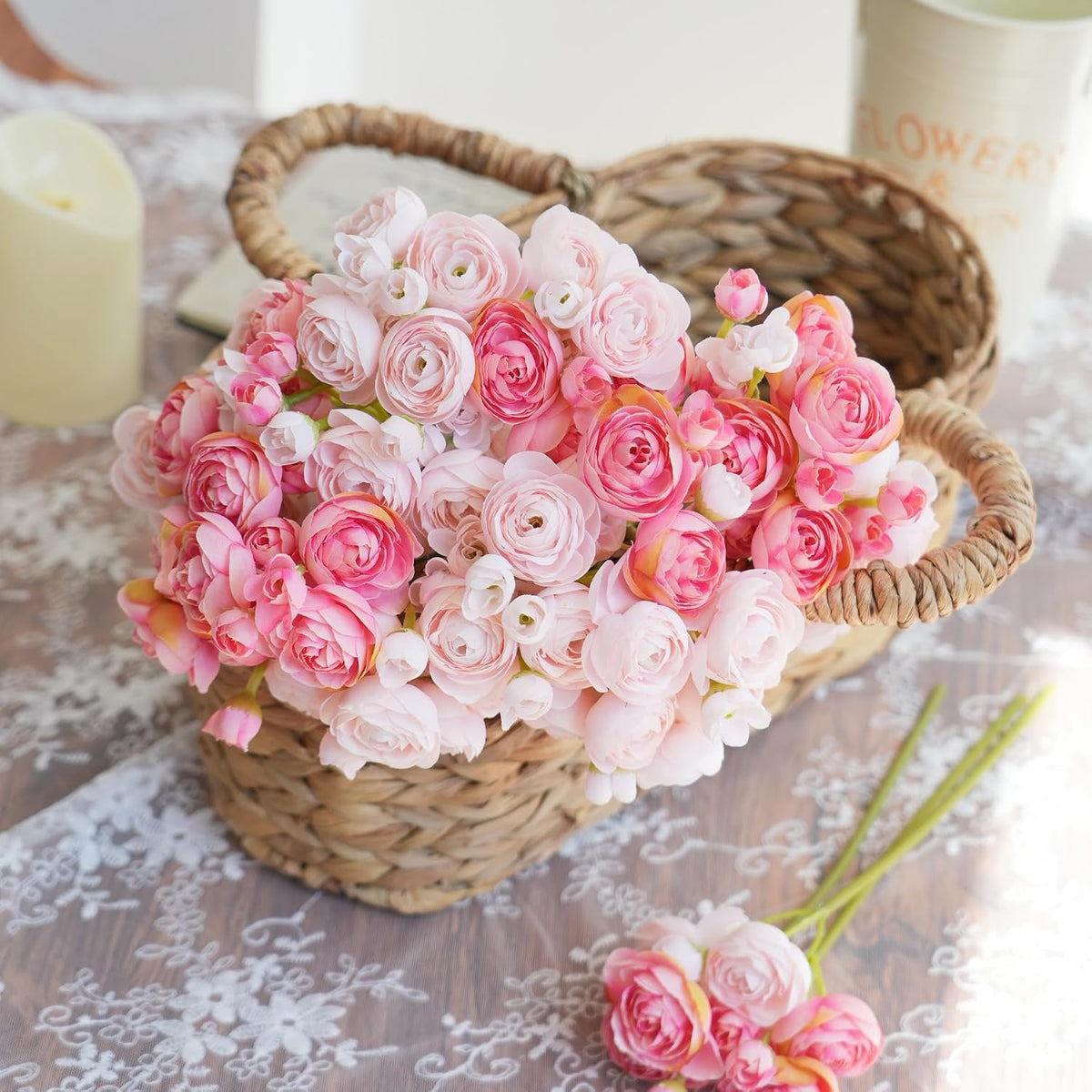 18 Pcs Ranunculus Artificial Flowers Peach Faux Ranunculus Flowers Mini Real Touch Pink Ranunculus Flowers for Wedding DIY Bouquets Home Decor Arrangements