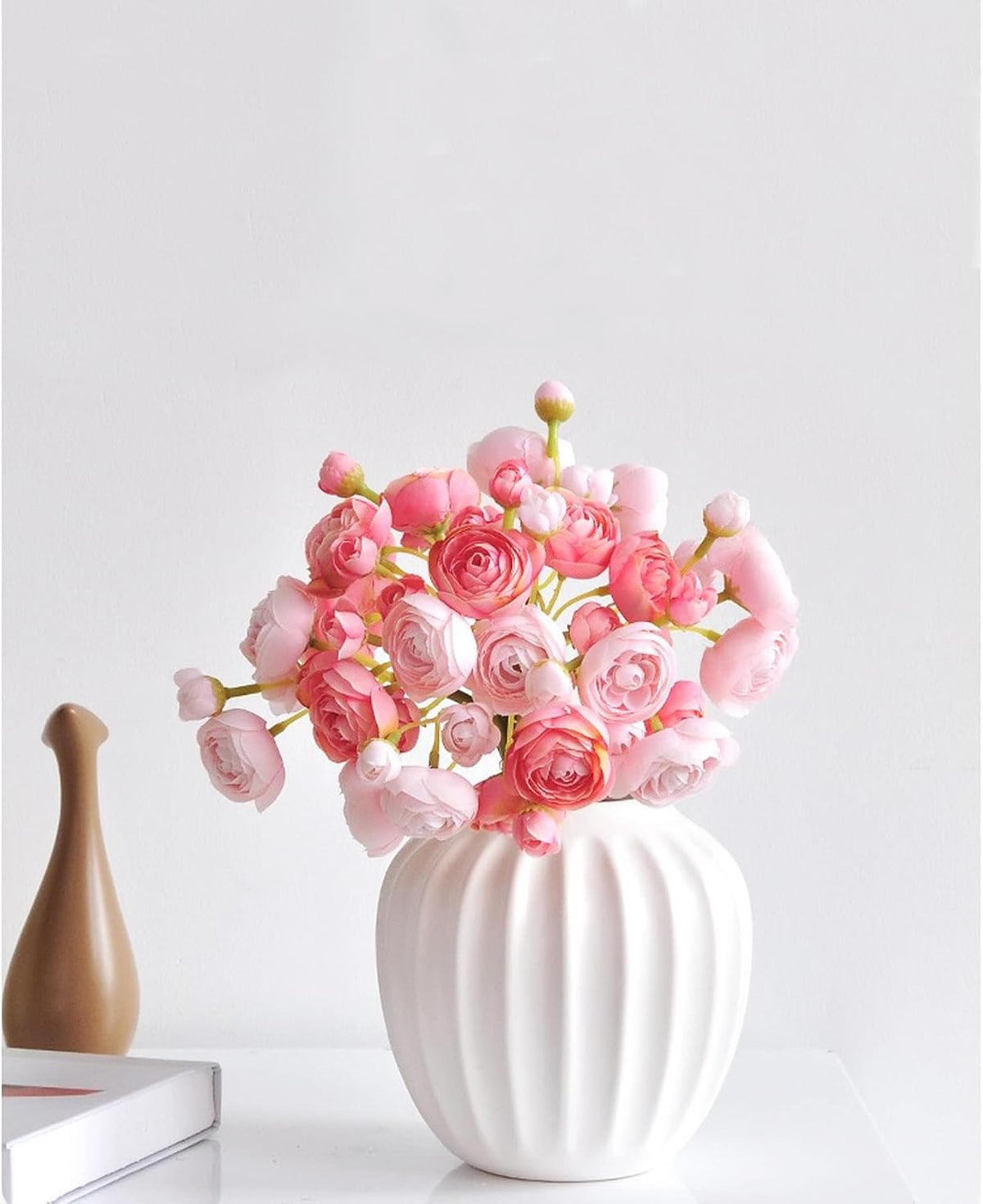18 Pcs Ranunculus Artificial Flowers Peach Faux Ranunculus Flowers Mini Real Touch Pink Ranunculus Flowers for Wedding DIY Bouquets Home Decor Arrangements