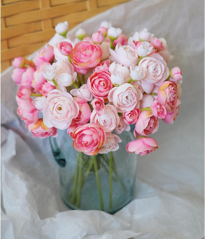 18 Pcs Ranunculus Artificial Flowers Peach Faux Ranunculus Flowers Mini Real Touch Pink Ranunculus Flowers for Wedding DIY Bouquets Home Decor Arrangements