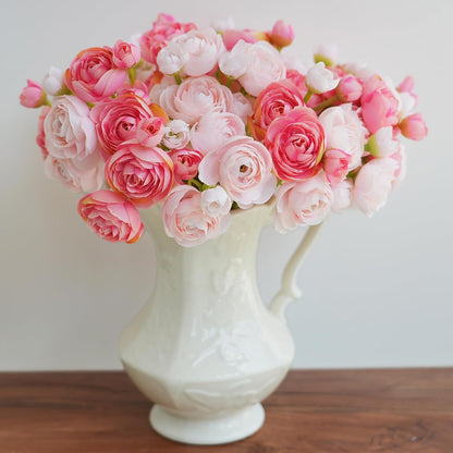 18 Pcs Ranunculus Artificial Flowers Peach Faux Ranunculus Flowers Mini Real Touch Pink Ranunculus Flowers for Wedding DIY Bouquets Home Decor Arrangements