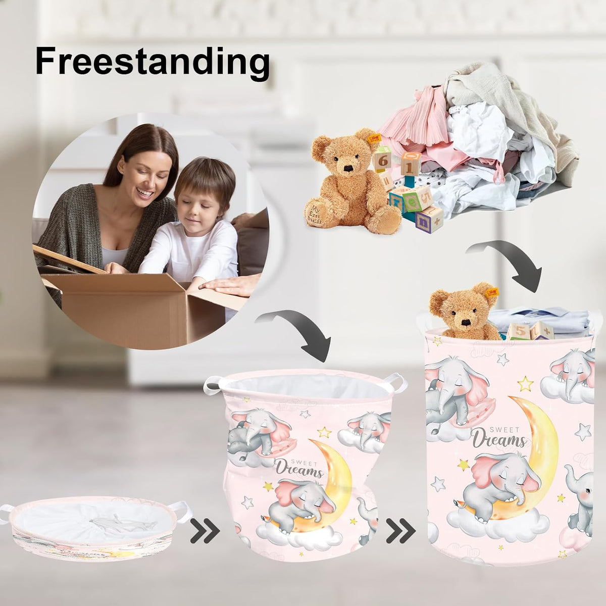 Kid Storage Basket Sleeping Animal Foldable Laundry Hamper, 45L