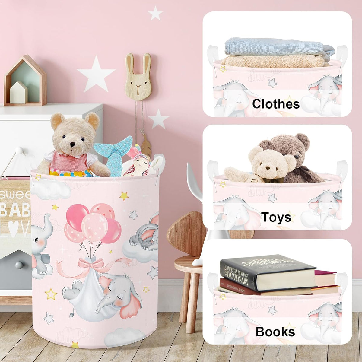 Kid Storage Basket Sleeping Animal Foldable Laundry Hamper, 45L