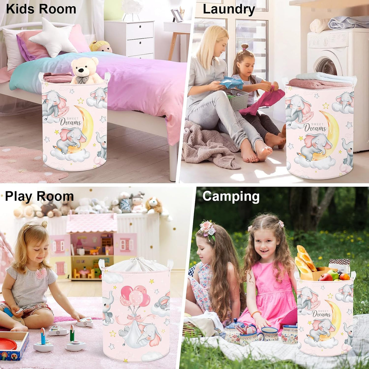 Kid Storage Basket Sleeping Animal Foldable Laundry Hamper, 45L