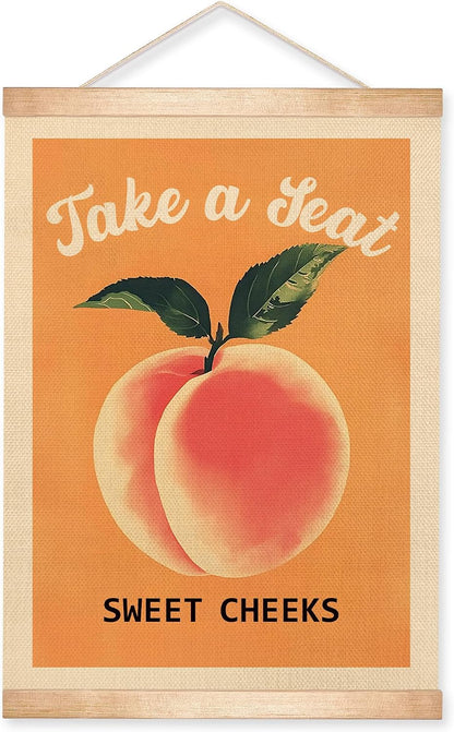 Funny Peach Bathroom Decor Wall Art,18.5x14Inch Take A Seat Sweet Cheeks Wall Hanging Poster,Lovely Fruit Poster Bathroom Decor, Restroom Humor Sign for Toilet,Powder Room (Orange peach)