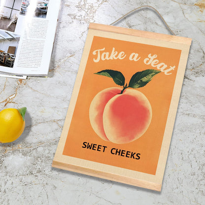 Funny Peach Bathroom Decor Wall Art,18.5x14Inch Take A Seat Sweet Cheeks Wall Hanging Poster,Lovely Fruit Poster Bathroom Decor, Restroom Humor Sign for Toilet,Powder Room (Orange peach)