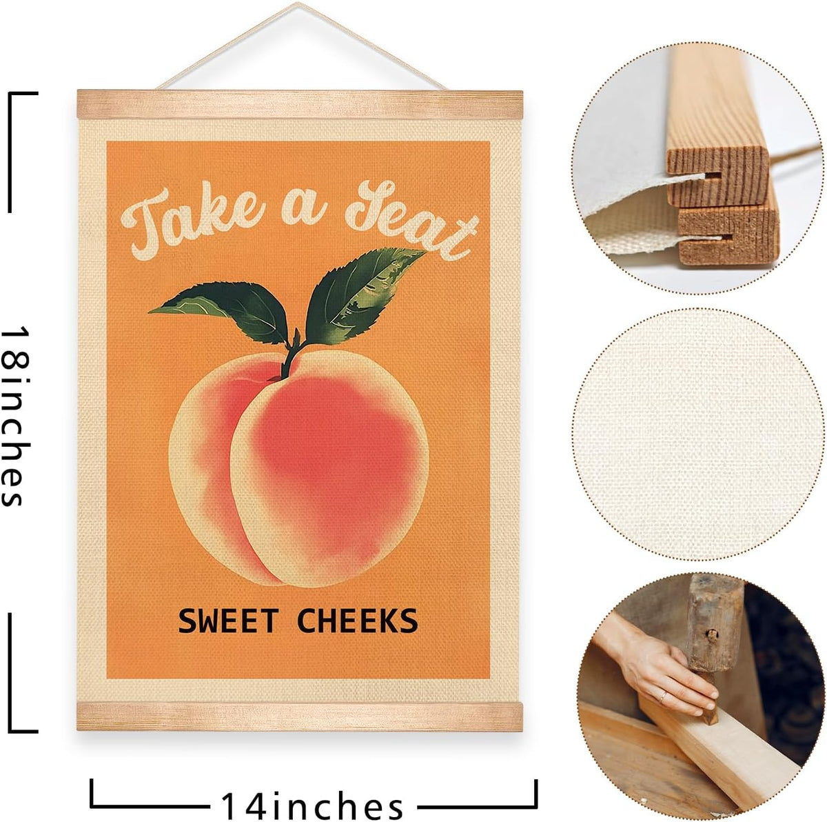 Funny Peach Bathroom Decor Wall Art,18.5x14Inch Take A Seat Sweet Cheeks Wall Hanging Poster,Lovely Fruit Poster Bathroom Decor, Restroom Humor Sign for Toilet,Powder Room (Orange peach)