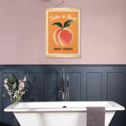 Funny Peach Bathroom Decor Wall Art,18.5x14Inch Take A Seat Sweet Cheeks Wall Hanging Poster,Lovely Fruit Poster Bathroom Decor, Restroom Humor Sign for Toilet,Powder Room (Orange peach)