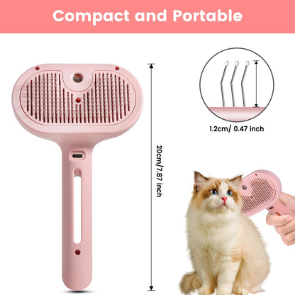 Steam Brush for Shedding Pets - Self-Cleaning Grooming Comb with Water Tank for Long & Short Haired Cats and Dogs (Pink)