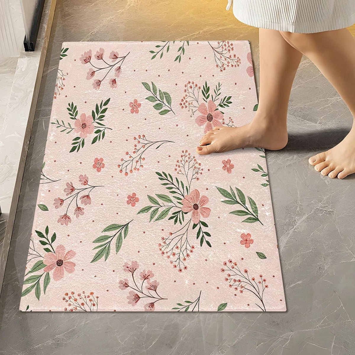 Elegant Flowers Pink Bathroom Mat Rug 24" x 16" Non Slip Super Absorbent Quick Dry Bath Mats for Bathtub Fluffy Rugs