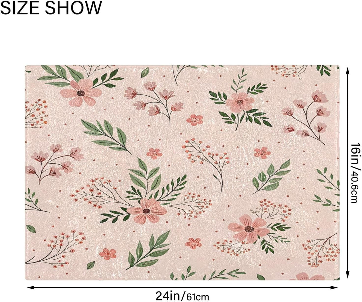 Elegant Flowers Pink Bathroom Mat Rug 24" x 16" Non Slip Super Absorbent Quick Dry Bath Mats for Bathtub Fluffy Rugs