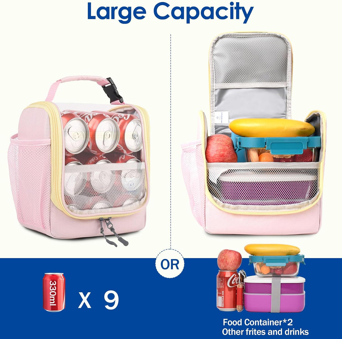 Kids Lunch Box, Insulated Lunch Bag for Kids, Toddler, Girl, and Boy; Holds Lunch Box, Water Bottle, & Snacks; Easy-Clean Water-Resistant Fabric & Multiple Zippered Pockets (Pink)
