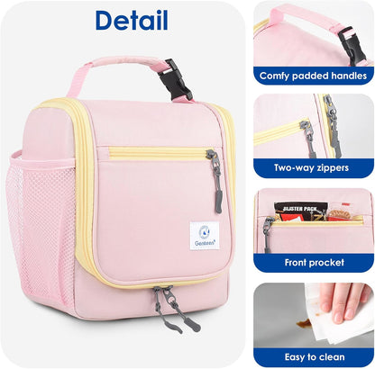 Kids Lunch Box, Insulated Lunch Bag for Kids, Toddler, Girl, and Boy; Holds Lunch Box, Water Bottle, & Snacks; Easy-Clean Water-Resistant Fabric & Multiple Zippered Pockets (Pink)