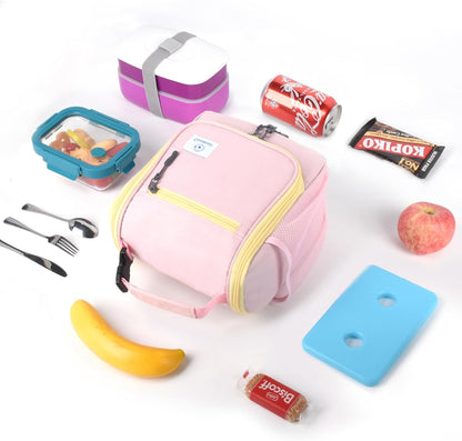 Kids Lunch Box, Insulated Lunch Bag for Kids, Toddler, Girl, and Boy; Holds Lunch Box, Water Bottle, & Snacks; Easy-Clean Water-Resistant Fabric & Multiple Zippered Pockets (Pink)