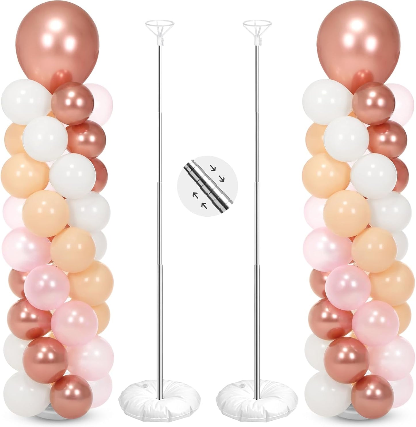 2 Sets 163 Pcs Pink Metallic Rose Gold Balloons Column Stand Kit