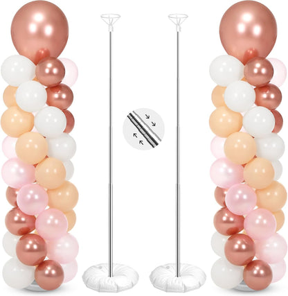 2 Sets 163 Pcs Pink Metallic Rose Gold Balloons Column Stand Kit