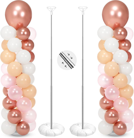 2 Sets 163 Pcs Pink Metallic Rose Gold Balloons Column Stand Kit