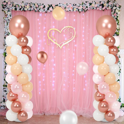 2 Sets 163 Pcs Pink Metallic Rose Gold Balloons Column Stand Kit
