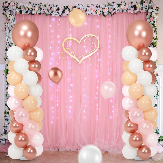 2 Sets 163 Pcs Pink Metallic Rose Gold Balloons Column Stand Kit