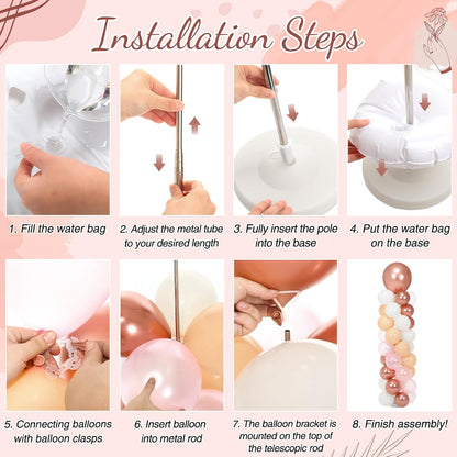 2 Sets 163 Pcs Pink Metallic Rose Gold Balloons Column Stand Kit