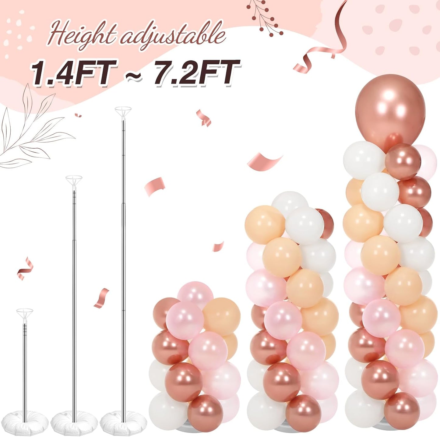 2 Sets 163 Pcs Pink Metallic Rose Gold Balloons Column Stand Kit
