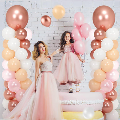 2 Sets 163 Pcs Pink Metallic Rose Gold Balloons Column Stand Kit