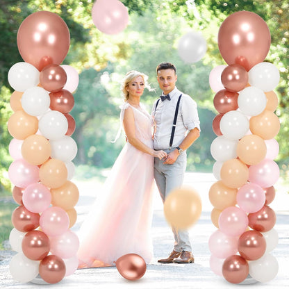 2 Sets 163 Pcs Pink Metallic Rose Gold Balloons Column Stand Kit