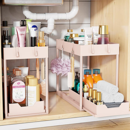 Under Sink Organizer 2 Pack, with Sliding Drawer, Pink