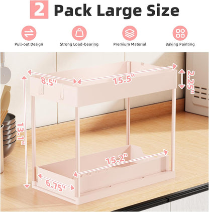 Under Sink Organizer 2 Pack, with Sliding Drawer, Pink