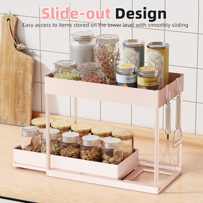 Under Sink Organizer 2 Pack, with Sliding Drawer, Pink
